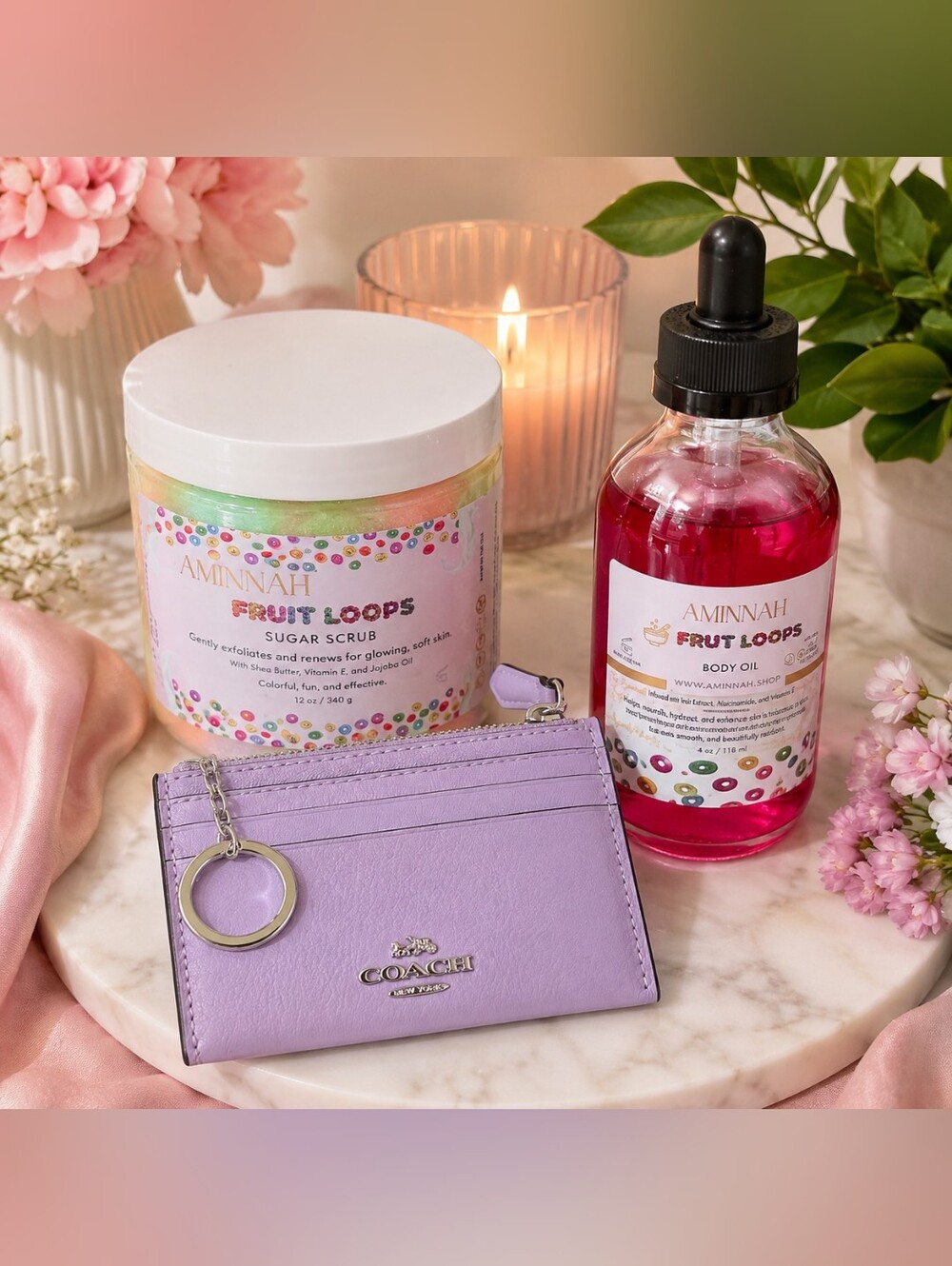 ☪️Coach Lilac Card Holder & Aminnah Fruit Loops Beauty Set